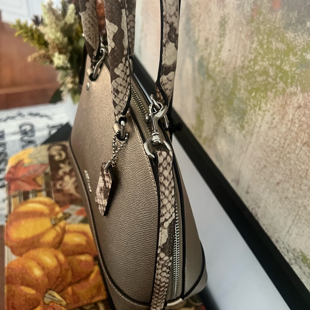 Coach Gold Metallic And Python Embossed Domed Sie… - image 6